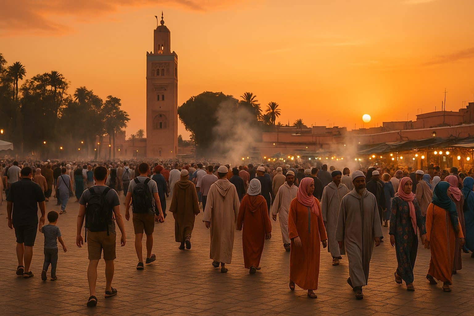 Jemaa el-Fnaa market in Marrakech at night